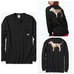 PINK - Victoria's Secret  Black Silver Dog Sequin Bling Campus Top Large Photo 5