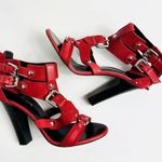 Balmain Giuseppe Zanotti For Red Suede Buckle Strappy Sandals Size 38 Photo 2