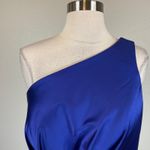 Alex Evenings  Satin One Shoulder Midi Sheath Cocktail Party Dress Blue Size 14 Photo 6