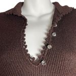 Vintage 60s Goldworm Knit Ribbed Crochet MIDI Chocolate Brown Sweater Dress XS Photo 6