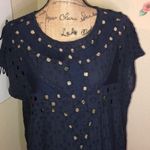 Lucky Brand Navy Blue Cutout Top with Fringe on the Bottom Size S Photo 2