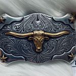 Texas Longhorn Silver and Gold Belt Buckle Photo 2
