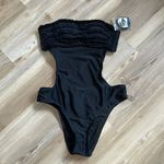 Shade & Shore  Ruffle Front Size Monokini One Piece Swimsuit Black Size S NWT Photo 2