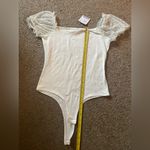 NWT Bodysuit with Sheer Polka Dot Puff Short Sleeves White Photo 7