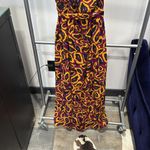 Nicole Miller Maxi Dress One-Shoulder Tie Waist Burgundy/Yellow/Black W 14 NWT Photo 3