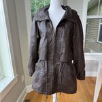 Vintage GIII Brown Genuine Leather Jacket Hooded Anorak Trench Coat Sz Small Photo 3