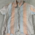 Madewell  Linen Beachside Shirt Ombre Stripe Blue Pink Short Sleeve Womens Medium Photo 0