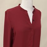 The Kooples  Maroon Collarless Crepe Button Down Photo 3