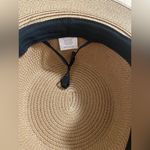 WOMENS WOVEN GOLD BEE STRAW BOATERS HAT, WIDE BRIM, LIGHTWEIGHT, FLAT TOP; OS Black Photo 2