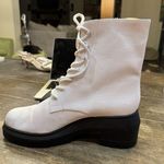 Stuart Weitzman Nisha White Leather Lace-Up Boots Women Size 12C Platform Combat Photo 2