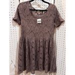 Altar'd State NEW Lace A Line Dress Mauve Taupe Short Sleeve Scoop Neck L Photo 1