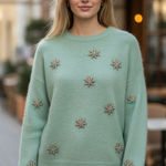 ZARA NWT Mint Green Embellished Star Crystal Sweater Wool Blend Bloggers Fave Photo 0