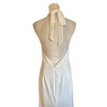 Lulus Halter Neck Chiffon Overlay Satin Dress Open Back Flowing Train L NWOT White Size L Photo 11