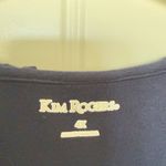 kim rogers  Navy Blue 4X Ruffle Henley V Neck Silver Buttons Flutter Sleeves Top Photo 5