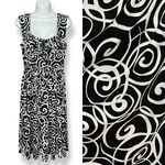 Maggy London Maggie London Dress Ruched Waist Size Large Black White Spiral Print Circular Photo 1