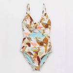Aerie NEW  Twist Front Floral Leaf Cut Out One Piece Swimsuit Size Small Photo 3