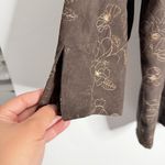 Sag Harbor Brown Floral Embroidered Blouse 3X Suede Feel Cuff Slit Casual Boho Photo 3