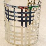 Silver Tone Plaid Pattern Wide Cuff Bangle Photo 0