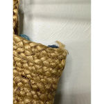 Straw Purse Shoulder Bag Blue Pom Poms Boho Summer Coastal Woven Tan Photo 2