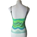 Gottex ‎ Tankini Top Womens 10 Green Abstract Print Swimwear Retro Chain Straps Photo 5