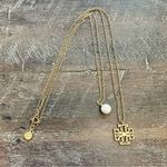 Tory Burch New  Britten Gold Tone Double Strand Layered, Logo with Pearl Charm Photo 7