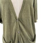Eileen Fisher Cardigan Sweater Knit Short Sleeve Linen Silk Olive Green Large Photo 2