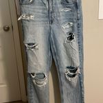 American Eagle  Outfitters Blue Mom Straight Jeans Distressed Style Photo 0