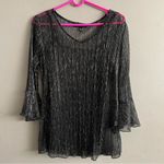 ADIVA Black Sheer Silver Metallic Bell Sleeve Blouse Top Women's size S Photo 0