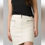 prAna NWT  Broadway Cotton Denim Mini Jean Skirt Zipper Patch Pockets 4 Cream Photo 1