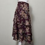 American Living Burgundy Chiffon Floral Ruffle Tiered Skirt Size 8 Preppy Photo 3