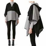 Ba&sh  Cape Colorblock Poncho Black Grey Lace Up Wool
Blend One Size Hooded Photo 4