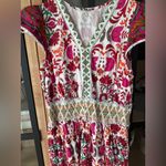 Anthropologie Floral smocked waist maxi midi dress ruffle flutter sleeve colorful bright print Photo 2