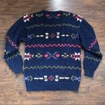 vintage • handknit sweater pullover chunky oversized navy blue 1990s cable knit Size L Photo 8