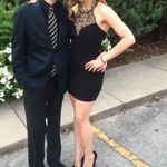 B Darlin  Classic Black Dress with gold Accent Photo 4