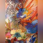 Fashion Fuse  Orange and Blue Graphic Tie Front Blouse Beach Coverup Sheer Photo 2