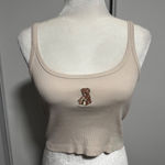 Brandy Melville  Tank Top Teddy‎ Bear Embroidered Crop Sleeveless Beige Medium Photo 0