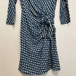 Ann Taylor Geo Print Side Tie Jersey Dress Blue Gray 3/4 Sleeve Office S ALTERED Photo 3