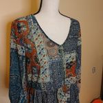 Umgee  USA Size Medium M Sheer Flowy Blouse Long Half Sleeve Print Dark Colors Photo 2