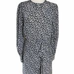 The Kooples Silk Mini Dress Baroque Lace-Print Long Sleeve Black Cream Medium Photo 9