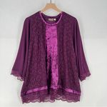 LOGO By Lori Goldstein Logo Lavish Purple Velvet Lace Cropped Flare Sleeve Swing Tunic Top Whimsygoth‎ Photo 0