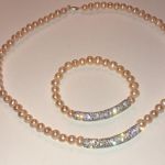 Pale Pink Genuine Pearls CZ Rhinestone Necklace Bracelet Set Photo 4