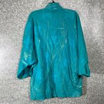 Hand Dyed & Embroidered Women's Teal Draped Artsy Jacket Photo 6