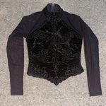 Tadashi Shoji  Vintage Mock Neck Long Sleeve Sheer Velvet Beaded Top Brown XS Photo 1