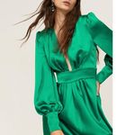 Ramy Brook Madeline Green Satin Plunge Neck Long Sleeve Gown Size 8 Photo 3