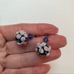 Blue and blush raised flower glass Lampwork drop earrings crystal accents Photo 3