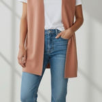 Eileen Fisher linen blend knit sleeveless duster vest cardigan XS Terracotta Photo 0