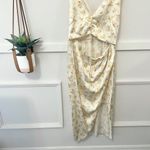 Abercrombie & Fitch Abercrombie Cinch Front Satin Midi Dress in Ivory Yellow Floral Size Large Petit Photo 2