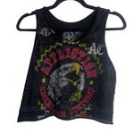 Affliction  Women’s Size Small Cropped Tank Top Eagle Graphic Mesh Hem Black Y2K Photo 0