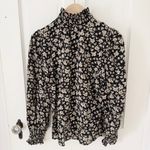 FRNCH Paris Cihem Black Floral Puff Long Sleeve Ruffle Neck Blouse Top Small S Photo 3