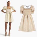Hill House Dress Athena Nap Babydoll Smocked Mini Bridgerton Gold Brocade S GUC Photo 1
